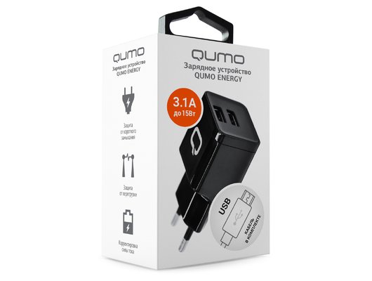 Зарядное устройство Qumo СЗУ 2хUSB 3.1A + кабель microUSB